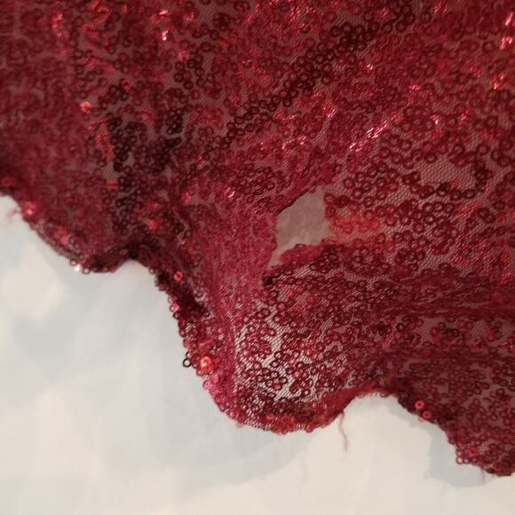 Red Sequin Maxi Long Dress Custom Made Low Back Cap Sleeves Women Juniors Size 7 - Picture 16 of 16